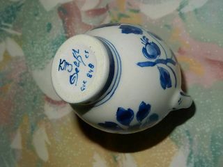 Vintage Hand Painted Delft Blue Porcelain Floral Water Jug With Handle 3