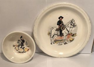 Vintage Hopalong Cassidy Plate And Bowl By W S George - To My Friend Hoppy