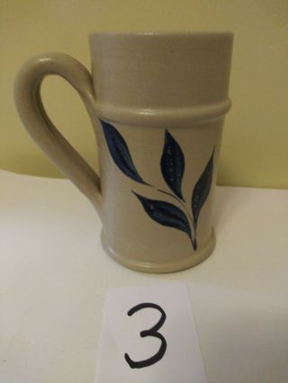 Williamsburg Pottery Stoneware Mug/Stein With Blue Leaves - 5 1/2 inches tall 3