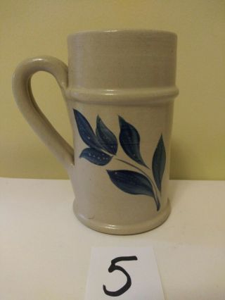 Williamsburg Pottery Stoneware Mug/Stein With Blue Leaves - 5 1/2 inches tall 5