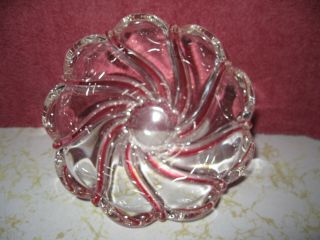 MIKASA SCALLOPED PEPPERMINT RED CRYSTAL SNACK,  CANDY,  NUT BOWL - 5 1/2 