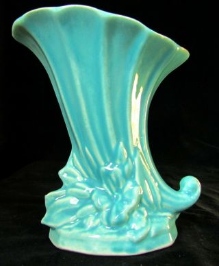 Mccoy Pottery 7 " Blue - Green Cornucopia Horn Of Plenty Vase