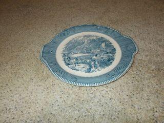 Currier Ives The Rocky Mountains Blue Under Glaze Tab Plate Platter Royal China
