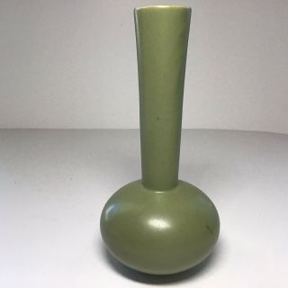 Vintage Mid Century Cylinder Bud Vase Olive Green Pottery Ball Bottom