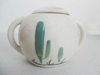 American Pottery Heavy Clay Sugar Bowl W/lid - Saguaro Cactus