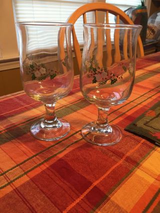 2 Pfaltzgraff Christmas Heirloom 10 Oz Glass Water Goblets_set Of Two Glasses
