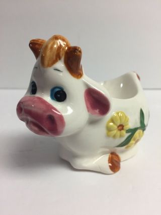 Vintage Norleans Japan Ceramic Cow Egg Cup With Sticker - Great Shape