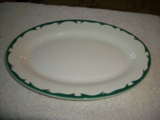 Vintage Buffalo China Small Oval Plate With Green Edging Design