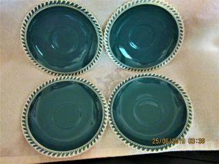 Set 4 Harker Pottery Saucers Deep Green/teal With White Rope Border 6 1/4 " Dia