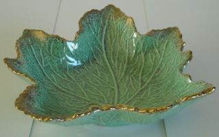 Leaf Shape Bowl == Green With Gold Trim == California Pottery 727 ?