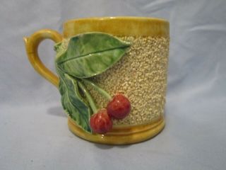 Antique Majolica Portugal Cup 3d Cherries Yellow Marked 523