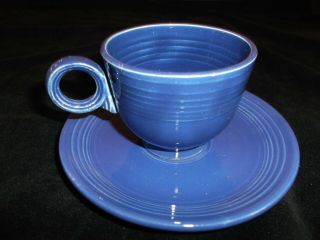Vintage Fiesta Ware Cup Saucer Cobalt Blue Homer Laughlin