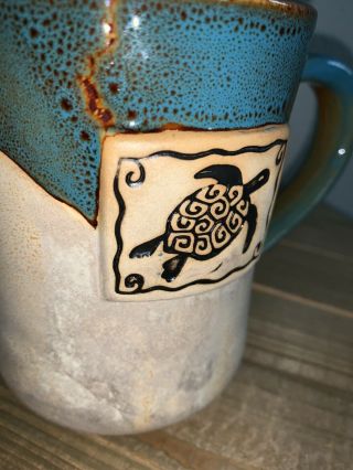 4.  5” Blue Brown & Tan Cape Shore Glazed Stoneware Pottery 16 Oz.  Turtle Cup Mug 2