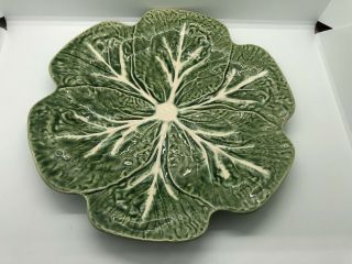 10” Bordallo Pinheiro Cabbage Leaf Green Embossed Dinner Plate Majolica Portugal