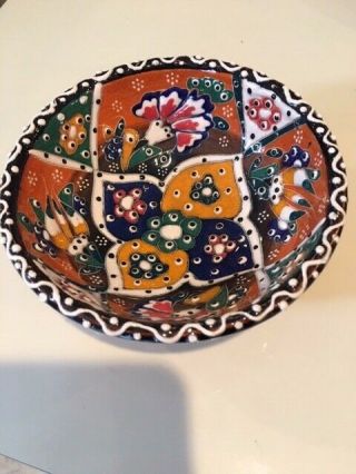 Vintage Hand Made Turkish 4 3/4” X 2” Iznik Floral Pattern Ceramic Bowl 1985