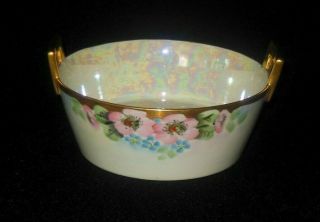Japan Hand Painted Butter Dish Wild Pink Roses Blue Forget Me Knot Flowers 1920