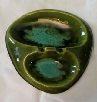 Vintage Maurice Of California Pottery Green Teal Black Drip Glaze Ashtray - Large