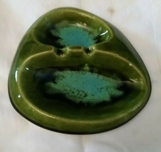 Vintage Maurice of California Pottery Green Teal Black Drip Glaze Ashtray - Large 2