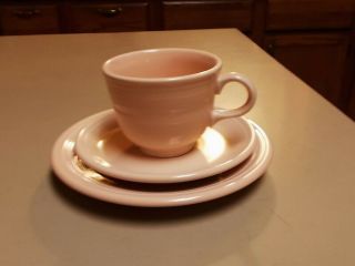 Vintage Homer Laughlin Fiesta Ware Cup,  Saucer & Cake Plate Salmon / Pink Color