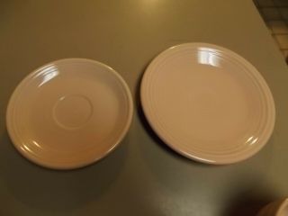 VINTAGE HOMER LAUGHLIN FIESTA WARE CUP,  SAUCER & CAKE PLATE SALMON / PINK COLOR 4