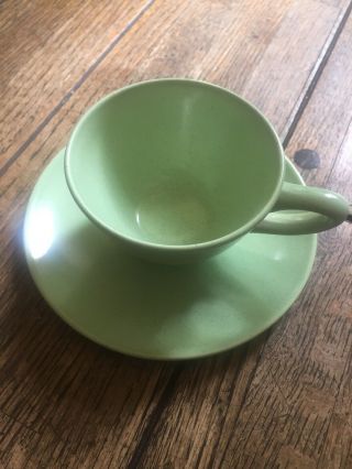 Monterey Pottery Speckled Green Cup & Saucer Mcm Xlnt