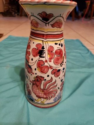 Cama Deruta " Red Rooster " Wine Carafe Or Vase Italian Pottery 8 " Tall - Euc