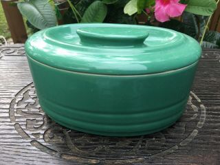 Vtg Hall China Westinghouse Green Covered Oval Refrigerator Dish Box Art Deco