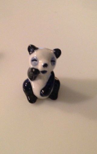 Vintage Blue Delft Holland Porcelain Miniature Panda Bear Figurine 1.  5 "