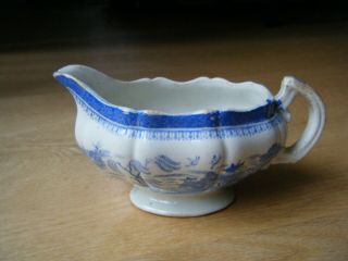 Antique Staffordshire? Transferware Blue And White Gravy Boat,  Willow Trees