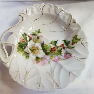 Vintage P S Germany Holly Berry Flowers Candy Or Soap Dish Porcelain