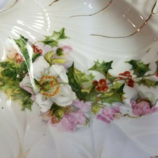 Vintage P S Germany Holly Berry Flowers Candy or Soap Dish Porcelain 2