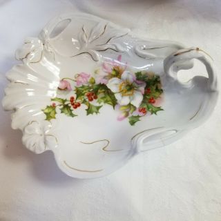 Vintage P S Germany Holly Berry Flowers Candy Soap Lemon Dish Porcelain