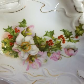 Vintage P S Germany Holly Berry Flowers Candy Soap Lemon Dish Porcelain 2