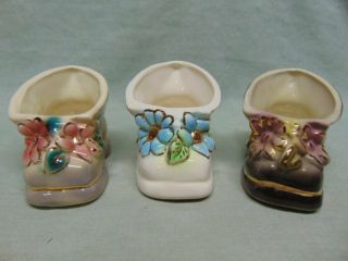 3 - Vintage Shawnee Pottery 23k Gold Trimmed Flower Boot Or Shoe Planters