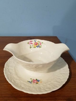 China: Pope Gosser: Rose Point: Tudor Rose: Gravy Bowl And Plate (1 Solid Piece)