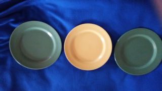 3 Vintage Homer Laughlin Harlequin Green & Yellow Plates 7 1/4 " Fiesta,  Exc.