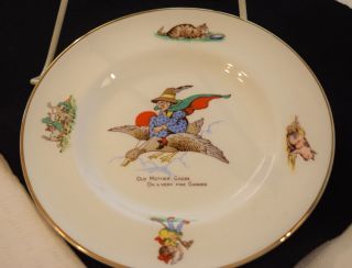 Nursery Rhyme Old Mother Goose 7 " China Plate,  Gold Rim,  Pig,  Kitty,  Child,  Lamb Decor
