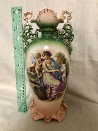 Antique Victoria Austria Vase Female With Angel Image 11 3/4” Tall