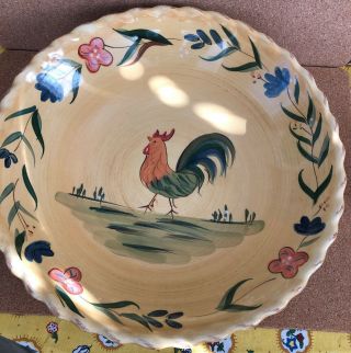Home Rooster Yellow Floral Large Stoneware Hand Painted Serving Bowl 12 - 1/2”