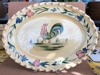 Home Rooster Yellow Floral Large Stoneware Hand Painted Platter 15”