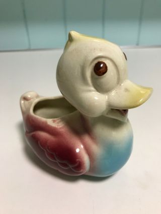 Vintage Shawnee Multicolored Baby Duck Planter Yellow Blue Pink