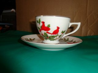 Vintage 1984 Lefton China 04536 Red Cardinal Bird Tea Cup And Saucer