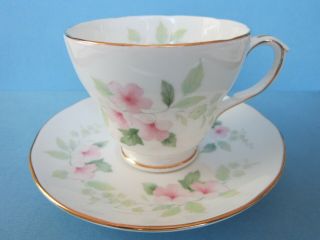 Duchess Bone China Pink Flowers Footed Tea Cup And Saucer Made In England