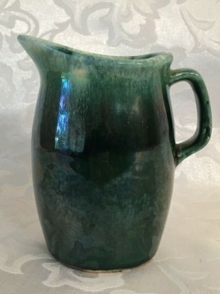 Vintage Hull Pottery Small 4 1/2 " Creamer Pitcher Green Drip Oven Proof Usa