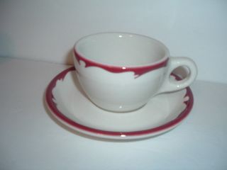 Vintage Buffalo China Restaurant Ware Maroon Wave Crest Cup & Saucer