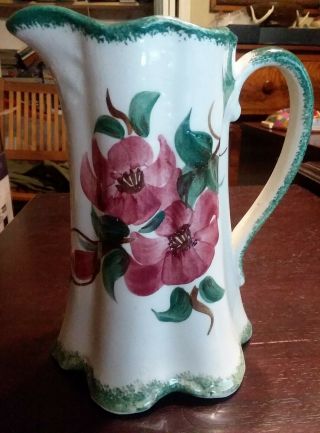 Clinchfield Artware Pottery Cash Family Erwin Tennessee Milk Pitcher Red Flowers
