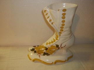 Clinchfield Artware Pottery Made By Cash Family Shoe Vase Gold Flowers