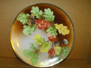 O & E G Royal Austrian Hand Painted Plate Of Oak Leaves And Acorns Signed