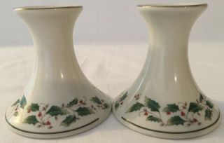 Vintage Fine China Japan Holly Holiday (fcj5) Taper Candle Holders