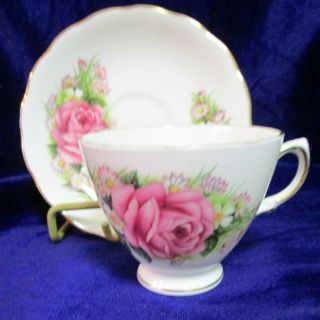 Royal Vale Bone China Tea Cup & Saucer,  Pink Rose & Daisys England